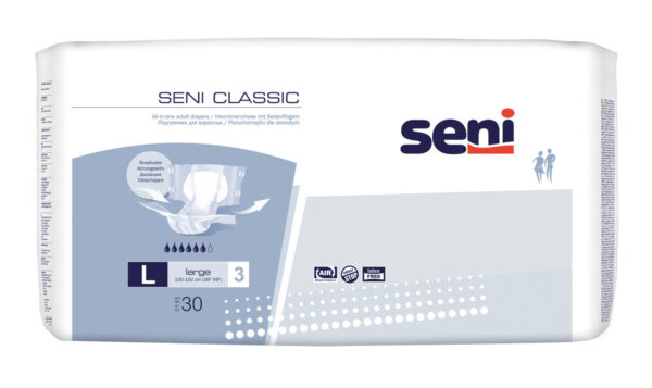 Seni Classic Hlačne plenice za težko in zelo težko inkontinenco – Large, 30 hlačnih plenic Seni Classic Hlačne plenice za težko in zelo težko inkontinenco – Large, 30 hlačnih plenic