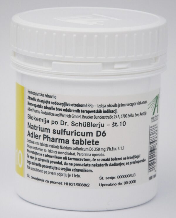 Schüsslerjeva sol št. 10 Natrium sulfuricum D6, 1000 tablet Schüsslerjeva sol št. 10 Natrium sulfuricum D6, 1000 tablet