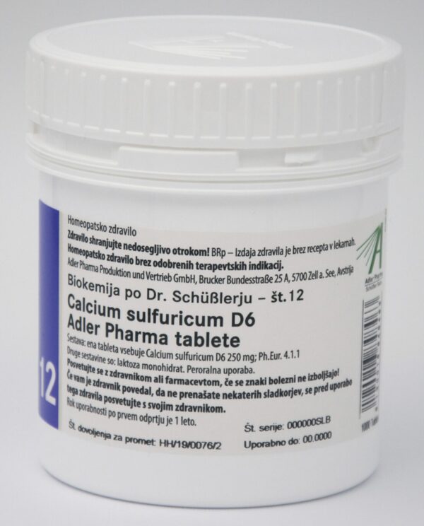 Schüsslerjeva sol št. 12 Calcium sulfuricum D6, 1000 tablet Schüsslerjeva sol št. 12 Calcium sulfuricum D6, 1000 tablet