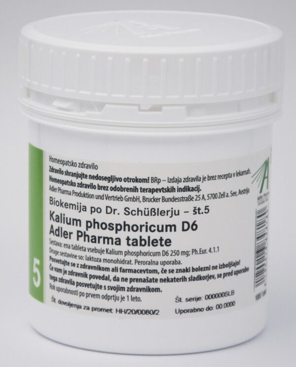 Schüsslerjeva sol št. 5 Kalium phosphoricum D6, 1000 tablet Schüsslerjeva sol št. 5 Kalium phosphoricum D6, 1000 tablet