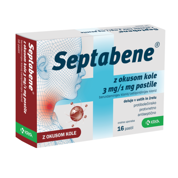 Septabene z okusom kole 3 mg/1 mg pastile, 16 pastil Septabene z okusom kole 3 mg/1 mg pastile, 16 pastil