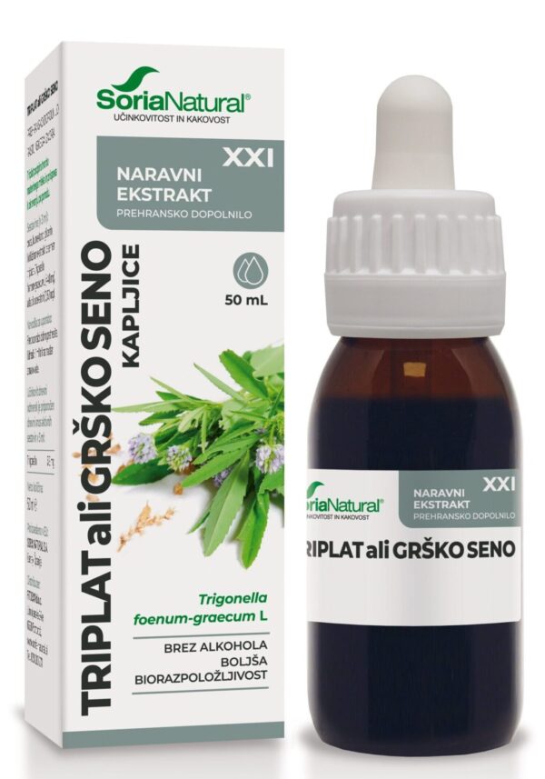 Soria Natural Triplat (grško seno) brezalkoholne kapljice XXI, 50 ml Soria Natural Triplat (grško seno) brezalkoholne kapljice XXI, 50 ml