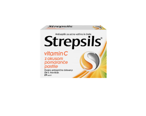 Strepsils vitamin C z okusom pomaranče pastile, 24 pastil Strepsils vitamin C z okusom pomaranče pastile, 24 pastil