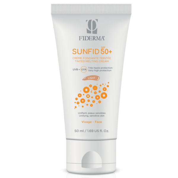 Fiderma Sunfid obarvana krema (svetel odtenek) za zaščito pred soncem za občutljivo kožo in poenoten ten za obraz ZF50+, 50 ml