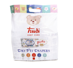 Trudi Baby Care Dry Fit Maxi (7-18 kg), 54 plenic + Trudi Baby Care čistilni robčki s cvetličnim nektarjem, 72 robčkov