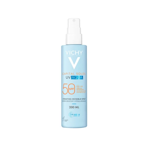 Vichy Capital Soleil UV-Aqua nevidno vlažilno pršilo za obraz in telo ZF 50, 200 ml Vichy Capital Soleil UV-Aqua nevidno vlažilno pršilo za obraz in telo ZF 50, 200 ml
