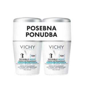 Vichy Deo Invisible Resist dezodorant antitranspirant proti madežem in razdraženosti 72h roll-on, 2x 50 ml