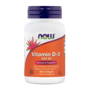 NOW Vitamin D3 400 IE, 180 mehkih kapsul