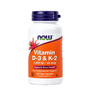 NOW Vitamin D3 & K2 1000 IE / 45 µg, 120 vegetarijanskih kapsul