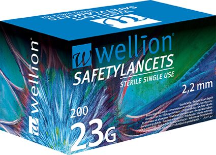 Wellion Safety 23G varne lancete za enkratno uporabo - dvojna zaščita, 200 lancet Wellion Safety 23G varne lancete za enkratno uporabo - dvojna zaščita, 200 lancet