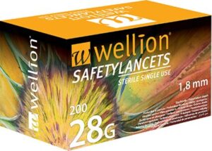 Wellion Safety 28G varne lancete za enkratno uporabo - dvojna zaščita, 200 lancet