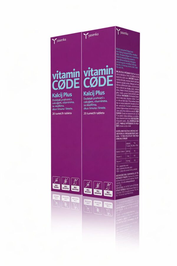 Yasenka Vitamin Code Kalcij Plus šumeče tablete, 2 x 20 tablet Yasenka Vitamin Code Kalcij Plus šumeče tablete, 2 x 20 tablet