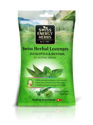 Swiss Energy Herbs zeliščne pastile z 20 zelišči, mentolom in evkaliptom, 12 pastil