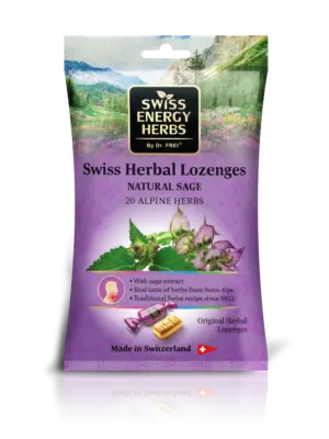 Swiss Energy Herbs zeliščne pastile z 20 zelišči in žajbljem, 12 pastil