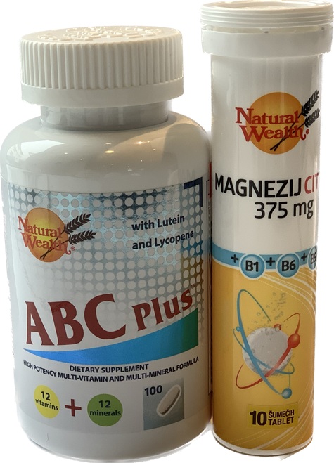 Natural Wealth paket: ABC Plus tablete (100 tablet) + Magnezij Citrat 375 mg + B1 + B6 + B9 šumeče tablete (10 tablet) Natural Wealth paket: ABC Plus tablete (100 tablet) + Magnezij Citrat 375 mg + B1 + B6 + B9 šumeče tablete (10 tablet)