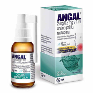 Angal 2 mg/0,5 mg v 1 ml oralno pršilo, raztopina z okusom mentola, 30 ml