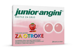 Junior-angini pastile za otroke z okusom jagode, 24 pastil