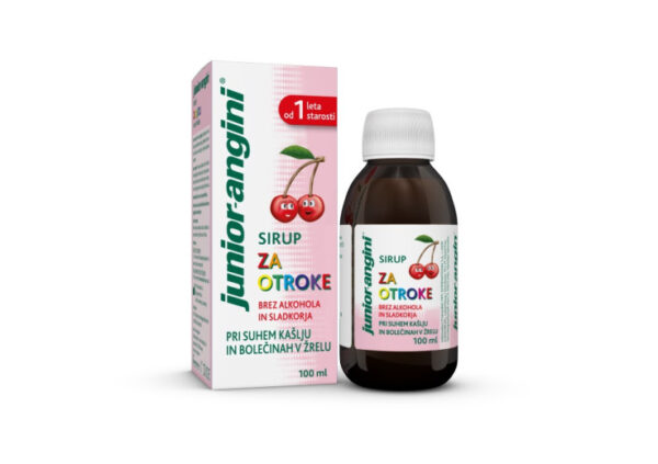 Junior-angini sirup za otroke z okusom češnje, 100 ml Junior-angini sirup za otroke z okusom češnje, 100 ml