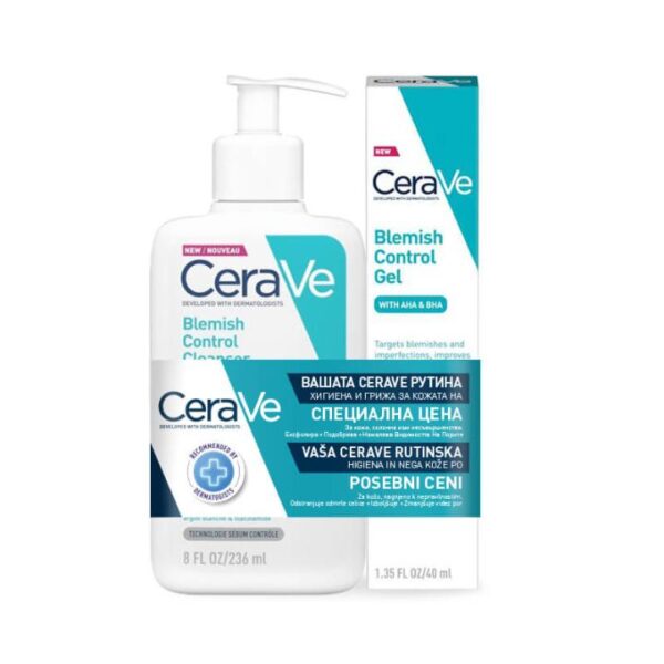 CeraVe paket: Čistilni gel za kožo nagnjeno k nepravilnostim (236 ml) + gel za kožo nagnjeno k nepravilnostim (40 ml)