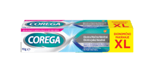Corega Ekstra Močno Nevtral pričvrstilna krema za zobne proteze, 70 g Corega Ekstra Močno Nevtral pričvrstilna krema za zobne proteze, 70 g