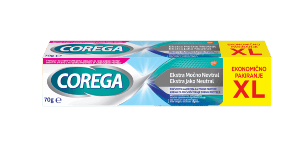 Corega Ekstra Močno Nevtral pričvrstilna krema za zobne proteze, 70 g Corega Ekstra Močno Nevtral pričvrstilna krema za zobne proteze, 70 g