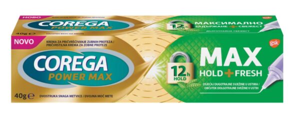 Corega Max Hold + Fresh pričvrstilna krema za proteze, 40 g Corega Max Hold + Fresh pričvrstilna krema za proteze, 40 g