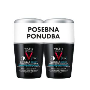 Vichy Homme Invisible Resist Dezodorant detranspirant proti madežem in razdraženosti (72 h) roll-on, 2 x 50 ml
