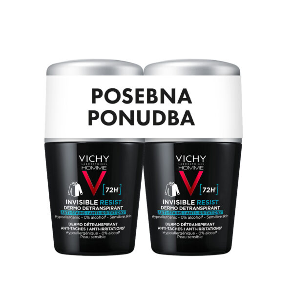 Vichy Homme Invisible Resist Dezodorant detranspirant proti madežem in razdraženosti (72 h) roll-on, 2 x 50 ml Vichy Homme Invisible Resist Dezodorant detranspirant proti madežem in razdraženosti (72 h) roll-on, 2 x 50 ml