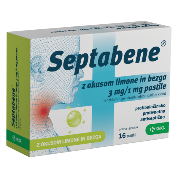 Septabene z okusom limone in bezga 3 mg/1 mg pastile, 16 pastil Septabene z okusom limone in bezga 3 mg/1 mg pastile, 16 pastil