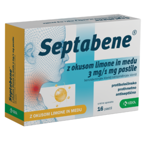Septabene z okusom limone in medu 3 mg/1 mg pastile, 16 pastil