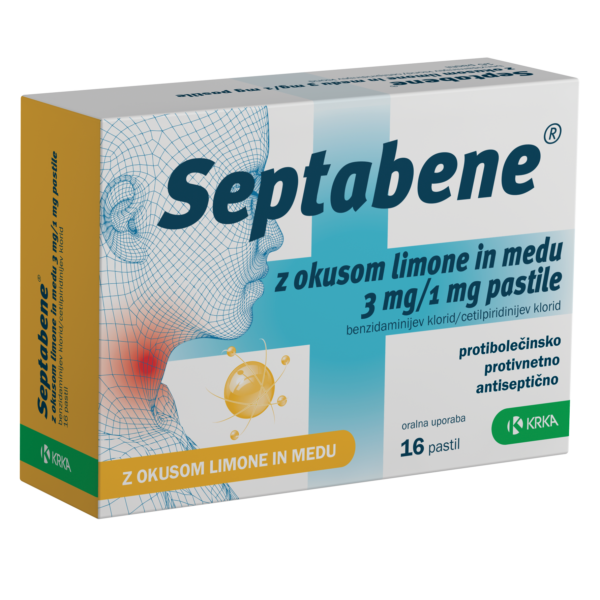 Septabene z okusom limone in medu 3 mg/1 mg pastile, 16 pastil