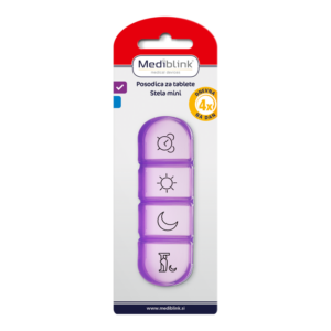 Mediblink M019 Stela mini dnevna posodica za tablete vijolična - 4x/dan, 1 kos