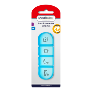 Mediblink M020 Stela mini dnevna posodica za tablete modra – 4x/dan, 1 kos