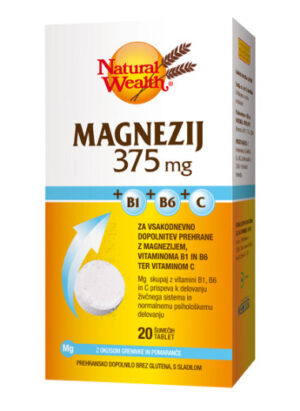 Natural Wealth Magnezij 375 mg z vitamini B1, B6 in C šumeče tablete, 20 tablet