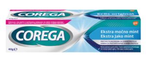 Corega Ekstra Močno Mint pričvrstilna krema za zobne proteze, 40 g Corega Ekstra Močno Mint pričvrstilna krema za zobne proteze, 40 g