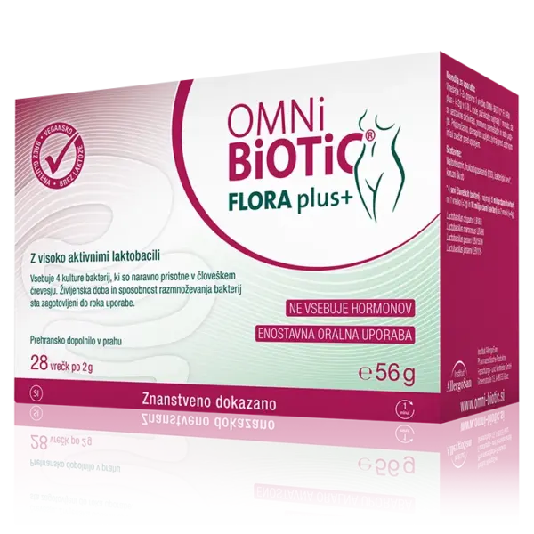 OMNi BiOTiC FLORA plus+ vrečke, 28 vrečk po 2 g praška