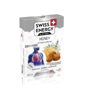 Swiss Energy Intensive zeliščne pastile z 20 zelišči in medom, 12 pastil