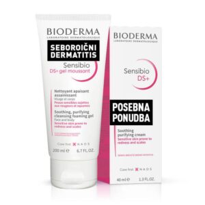 Bioderma Sensibio DS+ paket: Čistilni gel za pomiritev občutljive kože (200 ml) + Pomirjujoča krema za občutljivo kožo (40 ml)