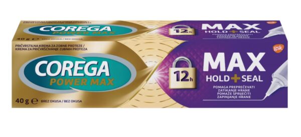 Corega Max Hold + Seal pričvrstilna krema za zobne proteze, 40 g