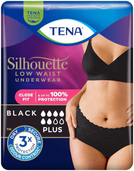 Tena Silhouette Plus inkontinenčne hlačke z nizkim pasom črne barve – Large, 10 hlačk Tena Silhouette Plus inkontinenčne hlačke z nizkim pasom črne barve – Large, 10 hlačk