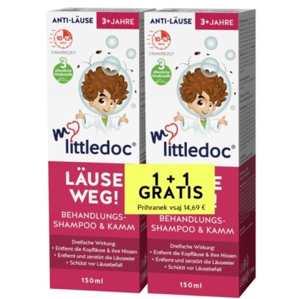 Mylittledoc Uši stran! šampon za odstranjevanje uši in gnid + glavnik, 2 x 150 ml